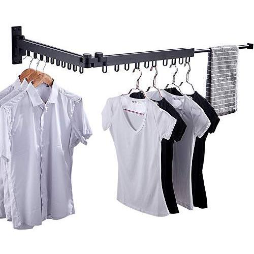 Bakala Wall Mounted Space-Saver, Clothes Drying Rack, Retractable Fold Away Clothes Dry Racks, Easy to Install Design, Balcony, Mudroom, Bedroom, PoolArea(Black)