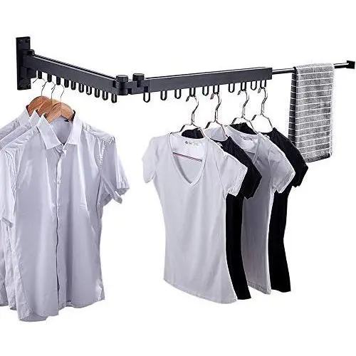 Bakala Wall Mounted Space-Saver, Clothes Drying Rack, Retractable Fold Away Clothes Dry Racks, Easy to Install Design, Balcony, Mudroom, Bedroom, PoolArea(Black)
