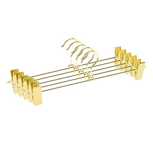 Jetdio Metal Heavy Duty Pants Skirt Slack Hangers,Trousers Hangers with Two Adjustable Non Slip Clips Hanger Rack Swivel Hook, 12 Pack, Gold