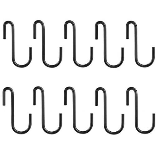 BfyBest 10 Pack Heavy Duty S Hooks Black S Shaped Hooks Hanging Hangers Hooks for Kitchen, Bathroom, Bedroom and Office: Pan, Pot, Coat, Bag, Plants (10 Pack/S Hook/Black/3.54 inch)