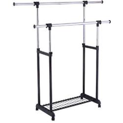Storage Laundry Drying Closet Stick Hanger Shelf Rolling Clothes Holder Rack Folding