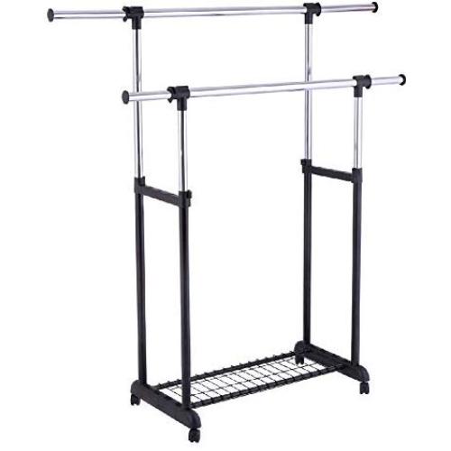 Storage Laundry Drying Closet Stick Hanger Shelf Rolling Clothes Holder Rack Folding