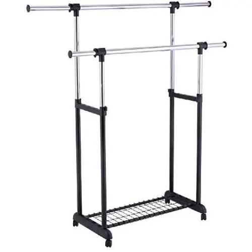 Storage Laundry Drying Closet Stick Hanger Shelf Rolling Clothes Holder Rack Folding