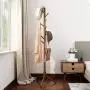 WALTSOM Coat Racks Free Standing, Wooden Coat Hat Tree with 8 Hooks, Hallway Entryway Clothes Hanger Hook Stand for Coat, Scarves, Handbags, Umbrella, NO Tools Required, Solid Wood (Caramel)