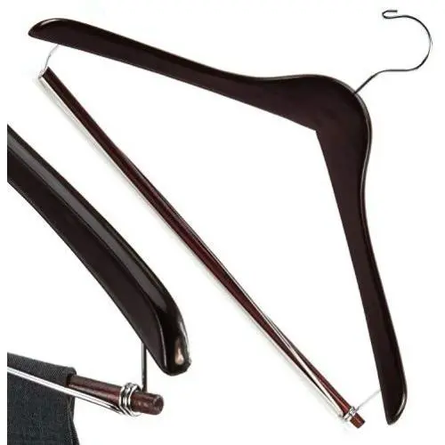HANGERWORLD 10 Mahogany 17inch Wooden Wishboned Top Suit Coat Garment Clothes Hangers Locking Pants Bar.