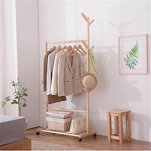 Zxcvlina Entryway Coat Hanger Clothes Rack Clothes Shelf Solid Wood Coat Rack Hanger Simple Hanger Floor Home Simple Modern Bedroom Shelf (Color : White, Size : 83.5cm)