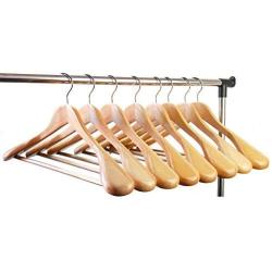 meqution Coat Hanger 8-Pack, Wood Hangers Trouser Hangers Extra Wide Shoulder Wooden Hangers for Heavy Coat, Sweater, Skirt, Suit, Pants, Retro Finish (Natural Finish)