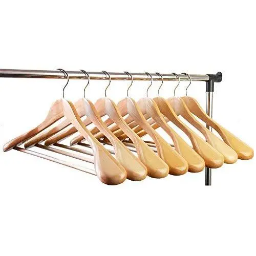 meqution Coat Hanger 8-Pack, Wood Hangers Trouser Hangers Extra Wide Shoulder Wooden Hangers for Heavy Coat, Sweater, Skirt, Suit, Pants, Retro Finish (Natural Finish)