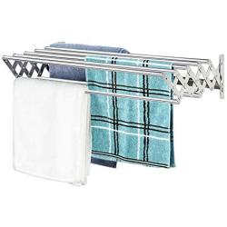 X-cosrack Folding Clothes Drying Rack Wall Mount, Large Retractable 304 Stainless Steel Laundry Drying Rack/Bathroom Towel Rack with Hooks, Rustproof Space-Saving Clothes Hanger for Indoor Outdoor