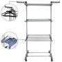 Lijuan Qin 3-Tier Rolling Clothes Drying Rack Organizer, Folding Garment Laundry Dryer Hanger Compact Steel Construction for Indoor Outdoor Cozy