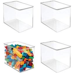 mDesign Stackable Closet Plastic Storage Bin Boxes with Lid - Container for Organizing Childs/Kids Toys, Action Figures, Crayons, Markers, Building Blocks, Puzzles, Crafts - 9" High, 4 Pack - Clear