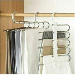 5PC Random Color Newest Arrival 5 in 1 Pant Rack Shelves Stainless Steel Clothes Hangers Multi-Functional Wardrobe Magic Hanger Decoration