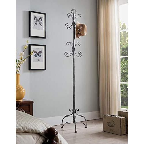 Alek...Shop Standing Coat Rack Brushed Silver Metal Hall 8 Hooks, Hat Jacket Bag Hanger Holder Clothes Stand, Home Decor