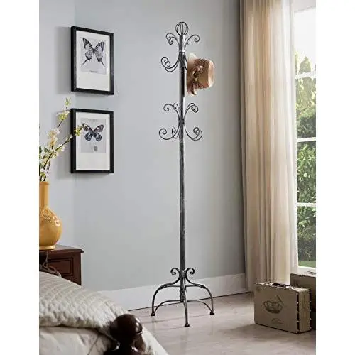 Alek...Shop Standing Coat Rack Brushed Silver Metal Hall 8 Hooks, Hat Jacket Bag Hanger Holder Clothes Stand, Home Decor Alek...Shop Standing Coat Rack Brushed Silver Metal Hall 8 Hooks, Hat Jacket Bag Hanger Holder Clothes Stand, Home Decor