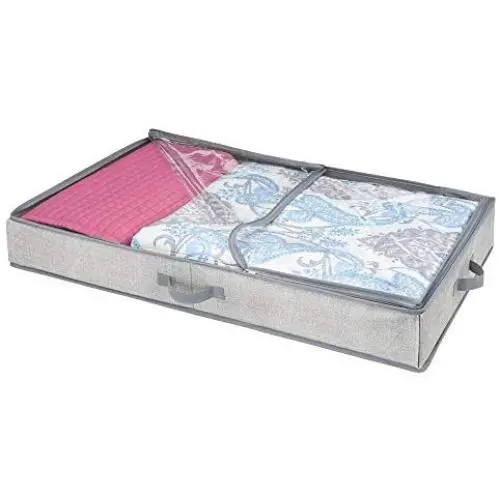 mDesign Soft Fabric Under Bed Storage Organizer Holder Bag for Clothing, Accessories, Linen - Easy-View Top Panel, Attached 2-Way Zippered Lid, Side Handles - Gray mDesign Soft Fabric Under Bed Storage Organizer Holder Bag for Clothing, Accessories, Linen - Easy-View Top Panel, Attached 2-Way Zippered Lid, Side Handles - Gray