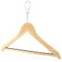 HANGERWORLD 10 Natural Wooden 17.7inch Hotel Coat Clothes Garment Non Slip Inlaid Bar Hangers Metal Security Ring