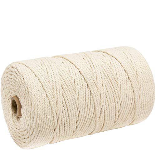 Wllsagl Xouwvpm 3mm x 200m Macrame Cotton Cord Rope for Wall Hanging Dream Catcher, Natural Handmade Craft Rope DIY Decoration Macrame Plant Hanger Crocheting Bohemia Knitting (Rice white)