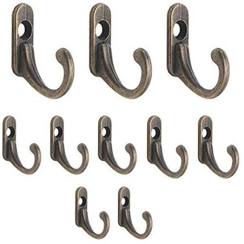 Fenfangxilas Hook, 10Pcs Antique Brass Strong Adhesive Wall Hook Clothes Coat Hanger Home Decor - 10pcs