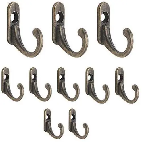 Fenfangxilas Hook, 10Pcs Antique Brass Strong Adhesive Wall Hook Clothes Coat Hanger Home Decor - 10pcs