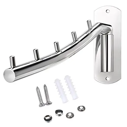 Sumnacon Wall Mounted Clothes Hanger Rack, Stainless Steel Garment Hooks with Swing Arm Holder, Space Saver Coat Robe Storage Organizer for Laundry Room Bedrooms, Clothing Drying Rack with 5 Hooks Sumnacon Wall Mounted Clothes Hanger Rack, Stainless Steel Garment Hooks with Swing Arm Holder, Space Saver Coat Robe Storage Organizer for Laundry Room Bedrooms, Clothing Drying Rack with 5 Hooks