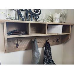 Rustic Barnwood Entryway Coat Hook Hanger with Shelf and Storage Cubbies