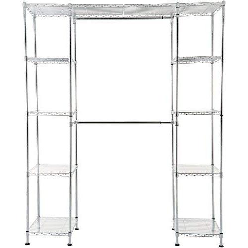 AmazonBasics Expandable Metal Hanging Storage Organizer Rack Wardrobe with Shelves, 14"-63" x 58"-72", Chrome