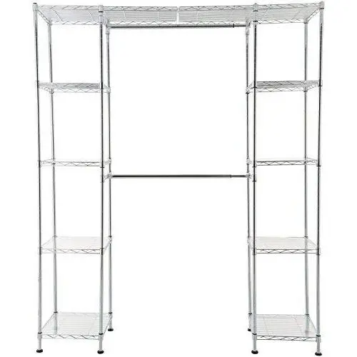 AmazonBasics Expandable Metal Hanging Storage Organizer Rack Wardrobe with Shelves, 14"-63" x 58"-72", Chrome AmazonBasics Expandable Metal Hanging Storage Organizer Rack Wardrobe with Shelves, 14"-63" x 58"-72", Chrome