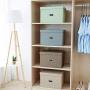 Ribens Collapsible Storage Bins with Lids Linen Fabric Foldable Storage Boxes Organizer Containers Baskets Cube [3-Pack] Home Bedroom Closet Office Nursery Toys (Grey, 14.5