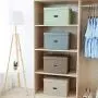 Ribens Collapsible Storage Bins with Lids Linen Fabric Foldable Storage Boxes Organizer Containers Baskets Cube [3-Pack] Home Bedroom Closet Office Nursery Toys (Grey, 14.5