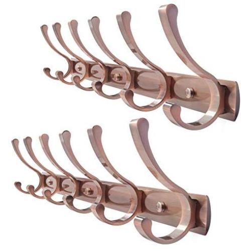 WEBI Wall Mounted Coat Rack with 6 Hooks for Hanging Coats,23-5/8 Coat Hanger Wall Mount Hook Rack Wall Hanger for Jacket,Hats,Clothes,Antique Copper,2 Packs
