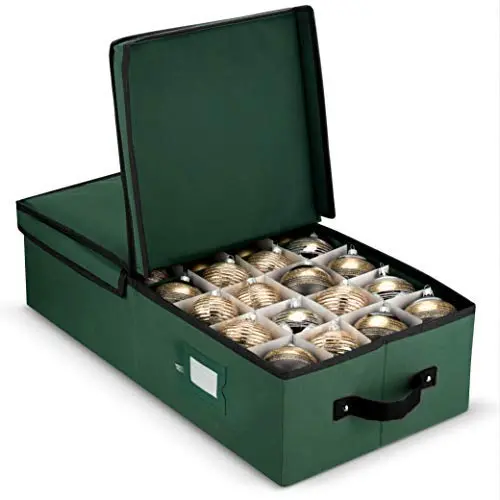 Underbed Christmas Ornament Storage Boxes With Lide - Sturdy 600D Oxford Fabric Stores up to 64 Standard Christmas Ornaments, And Holiday Accessories Storage Container with Dividers, - 5 Year Warranty Underbed Christmas Ornament Storage Boxes With Lide - Sturdy 600D Oxford Fabric Stores up to 64 Standard Christmas Ornaments, And Holiday Accessories Storage Container with Dividers, - 5 Year Warranty