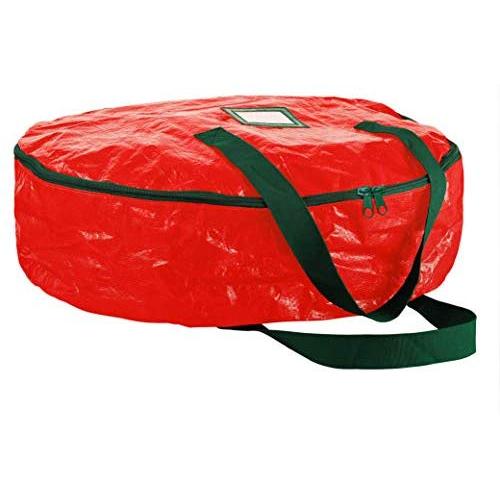 ZOBER Christmas Wreath Storage Bag 30" - Water Resistant Fabric Storage Dual Zippered Bag for Holiday Artificial Christmas Wreaths, 2 Stitch-Reinforced Canvas Handles, Card Slot for Labeling