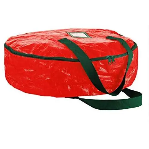 ZOBER Christmas Wreath Storage Bag 30" - Water Resistant Fabric Storage Dual Zippered Bag for Holiday Artificial Christmas Wreaths, 2 Stitch-Reinforced Canvas Handles, Card Slot for Labeling ZOBER Christmas Wreath Storage Bag 30" - Water Resistant Fabric Storage Dual Zippered Bag for Holiday Artificial Christmas Wreaths, 2 Stitch-Reinforced Canvas Handles, Card Slot for Labeling
