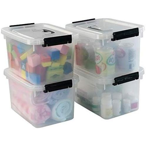Hommp 5 Liter Clear Storage Boxes Containers, 4-Pack Plastic Latching Boxes with Lid