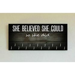 Race Medal Holder/Running Medal Hanger SHE BELIEVED SHE COULD SO SHE DID- Wood Wall Mounted Medal Organizer. CUSTOMIZATION Available