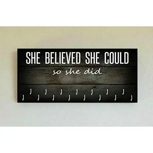 Race Medal Holder/Running Medal Hanger SHE BELIEVED SHE COULD SO SHE DID- Wood Wall Mounted Medal Organizer. CUSTOMIZATION Available Race Medal Holder/Running Medal Hanger SHE BELIEVED SHE COULD SO SHE DID- Wood Wall Mounted Medal Organizer. CUSTOMIZATION Available