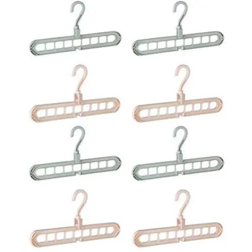 Le Touch 8pcs Magic Cloth Hangers Space Save Organizer, Rotate Anti-Skid Folding Hanger with Multifunction, Closet Wardrobe Hanger with 9 Holes