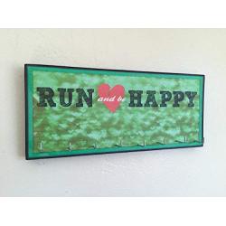 Race Medal Holder/Running Medal Hanger - RUN AND BE HAPPY (green). Wood Wall Mounted Medal Organizer
