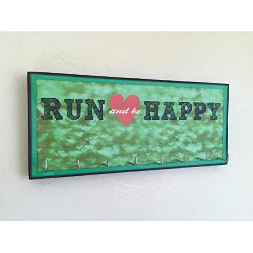 Race Medal Holder/Running Medal Hanger - RUN AND BE HAPPY (green). Wood Wall Mounted Medal Organizer Race Medal Holder/Running Medal Hanger - RUN AND BE HAPPY (green). Wood Wall Mounted Medal Organizer