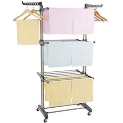 Lijuan Qin 3-Tier Rolling Clothes Drying Rack Organizer, Folding Garment Laundry Dryer Hanger Compact Steel Construction for Indoor Outdoor Cozy