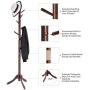 VASAGLE Coat Rack Free Standing, Wooden Hall Tree Coat Hat Tree Coat Hanger Holder Enterway with Solid Rubberwood Base for Coat, Hat, Clothes, Scarves, Handbags,Umbrella, Dark Walnut URCR01WN