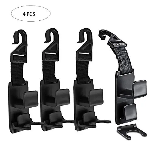 GCOA 4 Pack Magic Car Headrest Hooks,Purse Hanger Headrest Hook Holder for Car Seat Organizer Behind Over The Back Seat Car Hooks-Hang Purse or Grocery Bags,Black