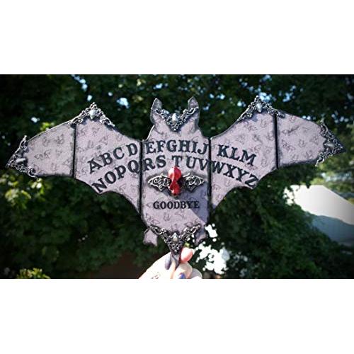 Gray and Black Ouija Spirit Board Red Resin Bat Skull Hand Made Wooden Bat Home Decor Wall Plaque Hanger