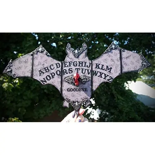 Gray and Black Ouija Spirit Board Red Resin Bat Skull Hand Made Wooden Bat Home Decor Wall Plaque Hanger Gray and Black Ouija Spirit Board Red Resin Bat Skull Hand Made Wooden Bat Home Decor Wall Plaque Hanger