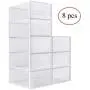WAYTRIM Foldable Shoe Box, Stackable Clear Shoe Storage Boxes - Storage Bins Shoe Container Organizer, 8 Pack - White