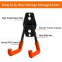 Dirza Steel Garage Storage Utility Double Hooks, Heavy Duty U- Hooks for Organizing Power Tool, Ladder, Bulk Items, Shovel, Ropes 5 Pack