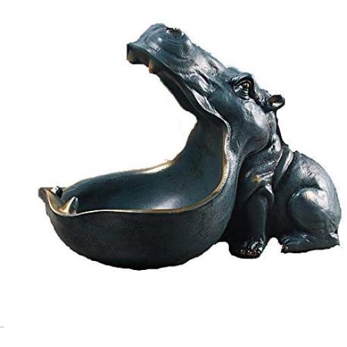 Hippopotamus Storage Boxes Statues Crafts Hippo Ornament Figurines Desktop Decoration Home Accessories Gift Porch Remote Control Storage Resin Sculpture (Retro Blue)