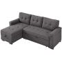 LILOLA Lucca Gray Linen Reversible Sleeper Sofa Storage Chaise