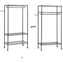 Bonnlo Sturdy Rolling Shelving Garment Rack with 1 Hanger 3 Adjustable Shelves 1 Side Hanger Clothes Rack for Closet Organizer Movable Wardrobe 35.4" L x 17.7" W x 71&quotH - Black