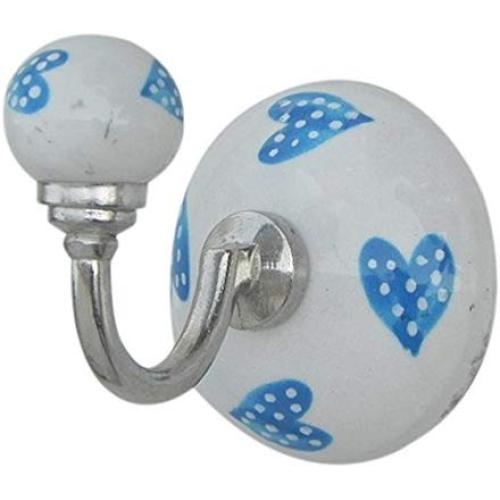 Indianshelf Handmade 1 Artistic Vintage Turquoise Ceramic Heart Coat Hooks Hangers/Wall Hooks for Clothes